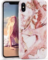 Luxe marmer case voor Apple iPhone X - iPhone XS hoesje roze - wit - back cover - soft TPU zacht