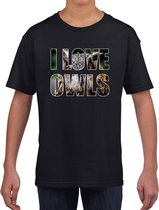 I love owls / uilen t-shirt zwart kids XS (110-116)