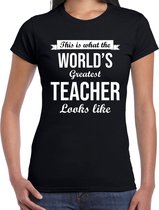 Worlds greatest teacher lerares cadeau t-shirt zwart voor dames XL