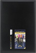 Zwart krijtbord met zwarte rand 40 x 60 cm inclusief 5x gekleurde stiften - Schoolbordstiften/markers