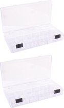 2x Opberg/sorteer boxen met 13 vakken 20 cm - Gereedsschapskist - Toolbox - Opbergdoos voor kleine spullen