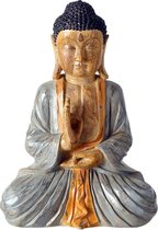 Zittend Boeddha tuinbeeld gekleurd 50 cm - Tuindecoratie/tuinaccessoires - Decoratiebeelden - Tuinbeelden - Boeddhabeelden voor in de tuin