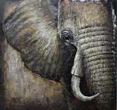 Peinture métal art 3D - Décoration murale - Éléphant - peint à la main - 100x100 - marron - salon chambre