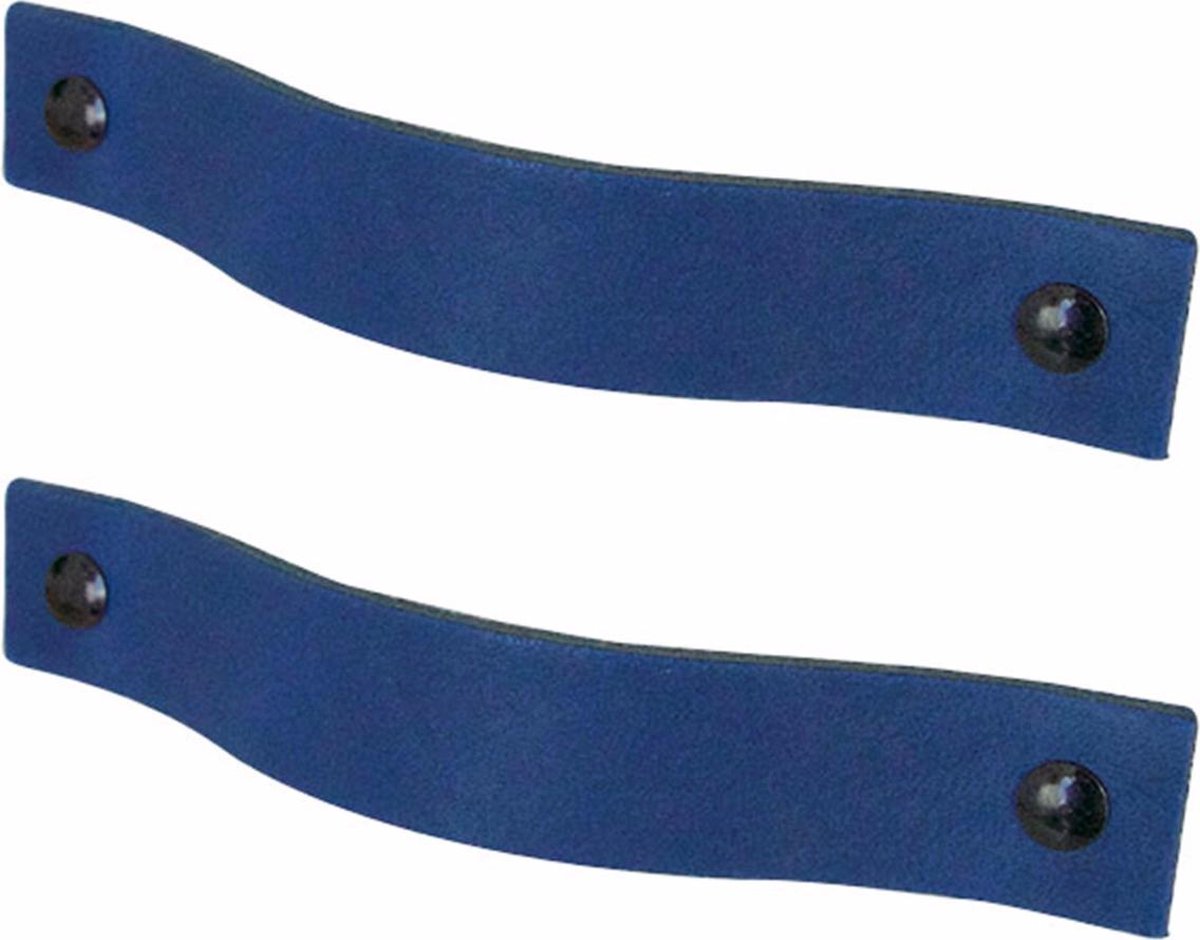 2x Leren handgrepen 'platte greep' - maat L (22,2 x 2,5 cm) - BLAUW - incl. 3 kleuren schroefjes (handgreepjes - leren grepen - greepjes - leren lusjes)