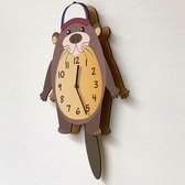 BEWEGENDE Kinderklok Otter bruin 3D | STIL UURWERK | bewegende dieren wandklok van hout voor kinderkamer | decoratie accessoires | jongens en meisjes slaapkamer