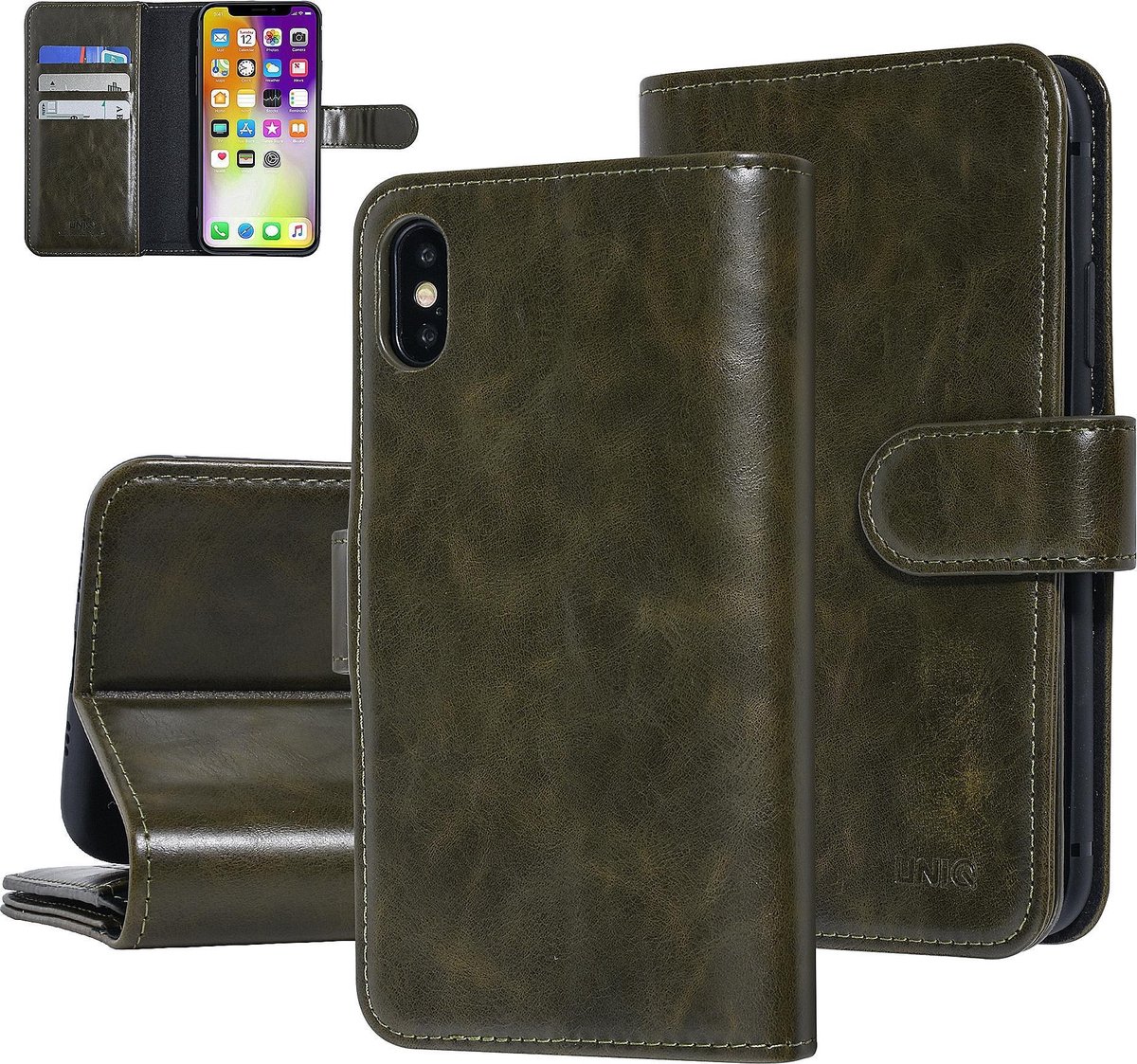 UNIQ Accessory Donkergroen hoesje iPhone X-Xs - Book Case - Zachte huid