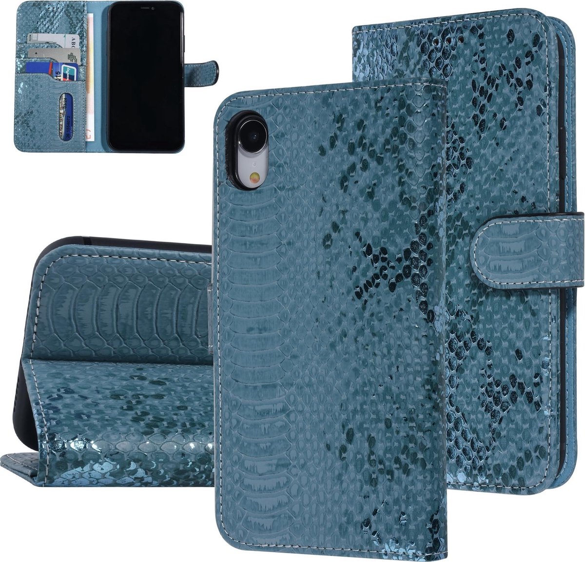 UNIQ Accessory Turquoise Slangenleer hoesje voor iPhone XR - Book Case