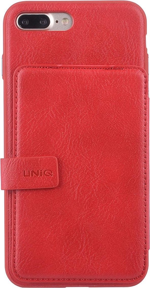 UNIQ Accessory iPhone 7-8 Plus Kunstleer Backcover hoesje met clip pasjeshouder - Rood