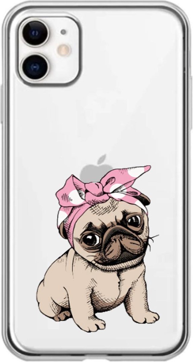 Apple Iphone 11 transparant siliconen honden hoesje - Schattig hondje