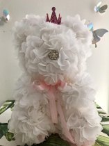 Teddybeer van shiffon bloemen/ Teddy Beer van Rozen. Cadeau voor geliefde, Cadeau voor meisje. Huwelijkscadeau. Rozenbeer/ bloemen beer 25 cm. Wit.