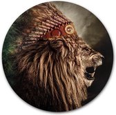 Cercle mural Native Lion | Plastique 80 cm | Peintures rondes | Décoration murale Animaux qualité | Cercle mural Lion avec coiffe indienne sur Forex