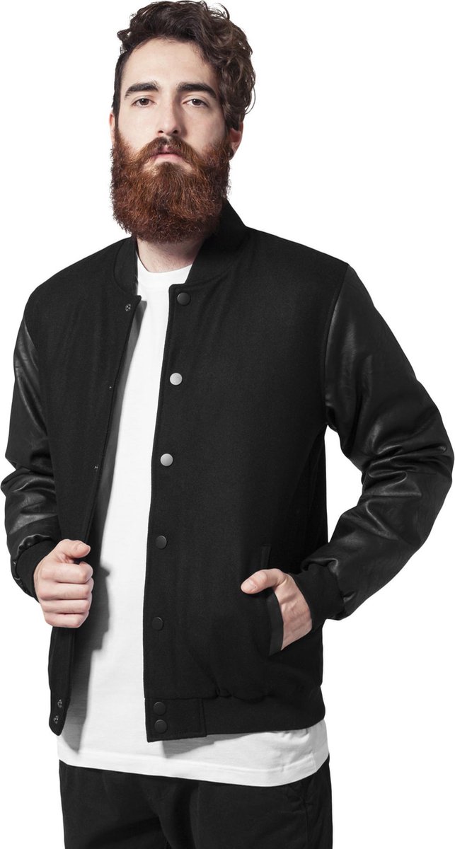 Urban Classics Oldschool Heren Collegejas – XXL Zwart