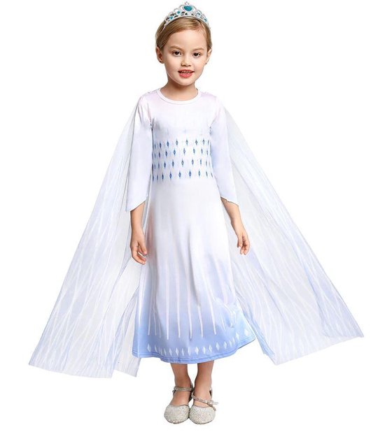 Elsa jurk Sneeuw Koningin wit Basic 116-122 (130) - La Señorita