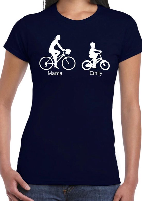 Gildan Personaliseerbare dames t-shirt met fietsers en tekst "Mama" of  eigen naam +... | bol.com