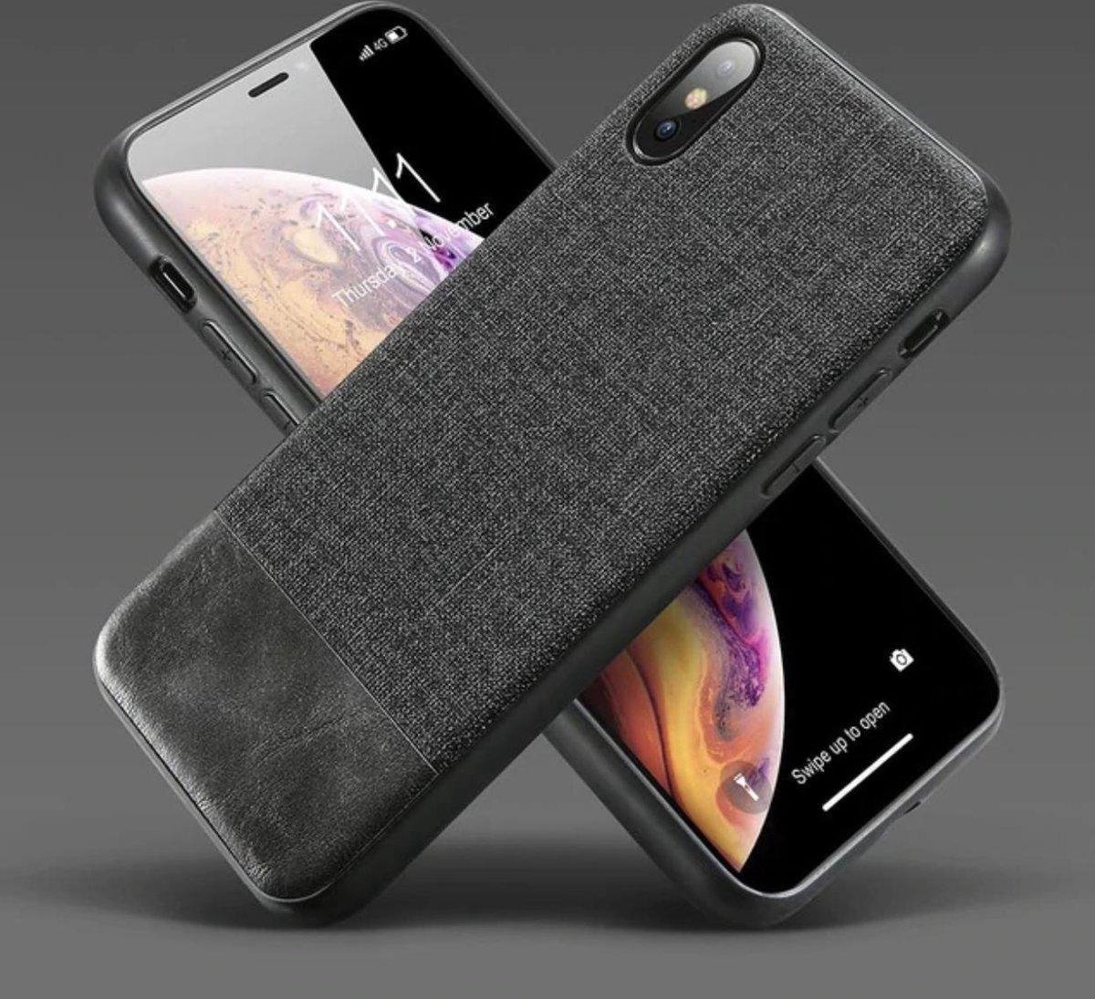 Geschikt voor Apple iPhone XR Backcover - Grijs - Stof textuur canvas