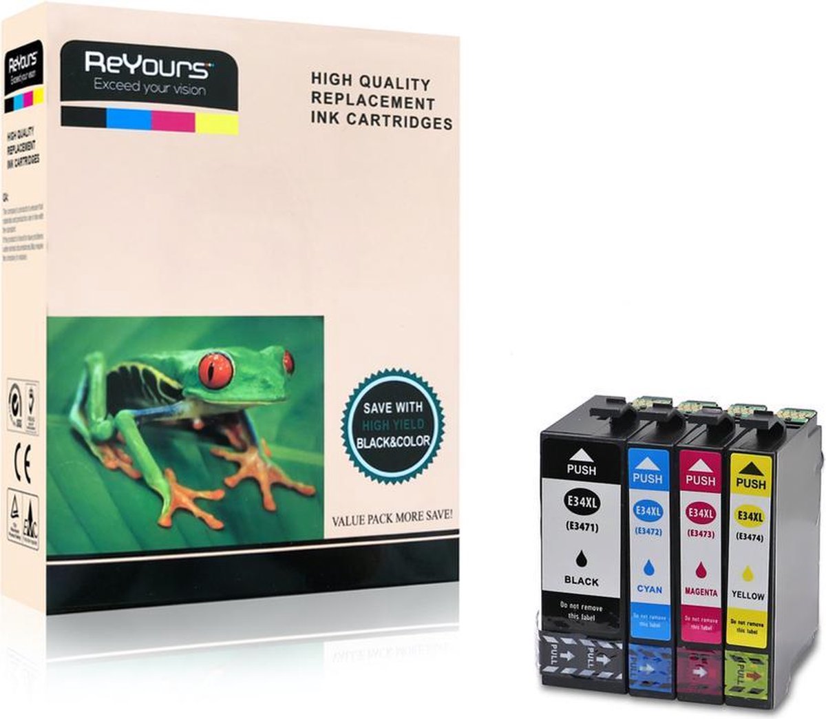 Cartouches d'encre ReYours® pour Epson 34XL T34XL E34XL lot de 4 couleurs  pour Epson... | bol.com