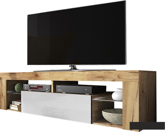 Maison Home Bianko - TV meubel Hout - TV Kast - Glazen platen - Opbergvak -  Bruin -... | bol.com