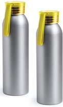 2x Gourde / gourde en aluminium avec bouchon jaune 650 ml - Bouteille de sport - Bouteille de sport