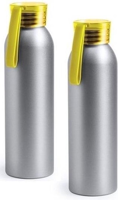 2x Aluminium drinkfles/waterfles met gele dop 650 ml - Sportfles -  Sportbidon | bol.com