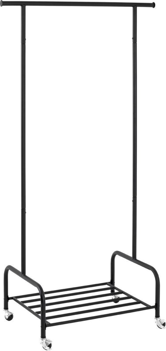 Kledingrek – Zwart staal – Stevig verrijdbaar ontwerp – 160 cm hoog, 100 cm breed, 45 cm diep