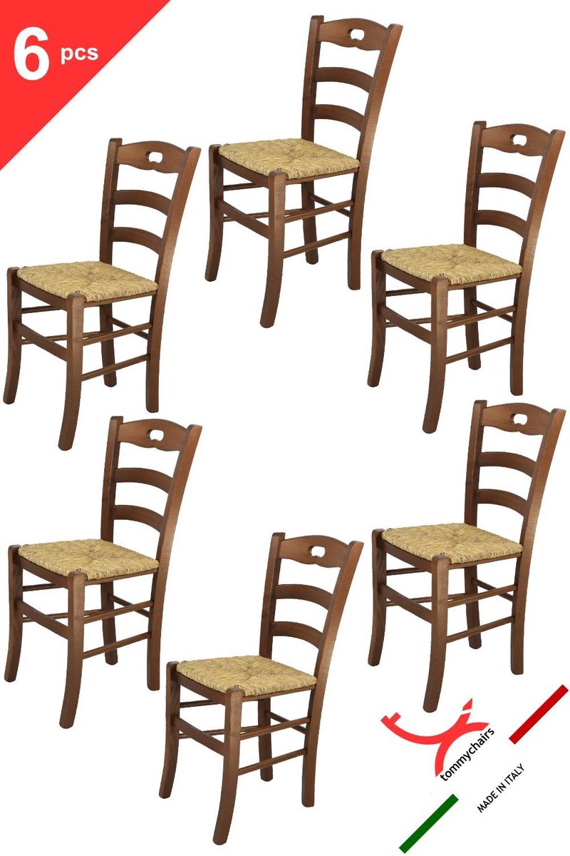 Tommychairs Savoie - Eetkamerstoelen - Set van 6 - Licht Walnoot - Rotan