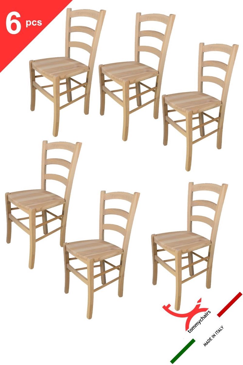 Tommychairs Venezia - Eetkamerstoelen - Set van 6 - Naturel - Hout