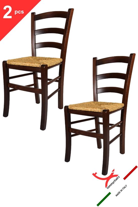 Tommychairs Venezia - Eetkamerstoelen - Set van 2 - Walnoot - Rotan