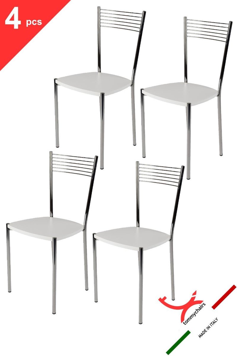 Tommychairs Elegance - Eetkamerstoelen - Set van 4 - Chroom & Wit - Hout
