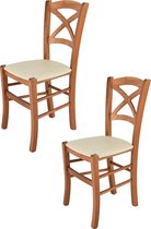 Tommychairs Cross - Eetkamerstoelen - Set van 2 - Kersenhout - Kunstleer