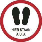 Hier staan a.u.b. ronde vloersticker, 30 cm (rood) - Corona - COVID-19