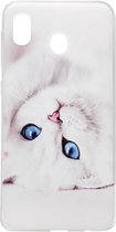 ADEL Siliconen Back Cover Softcase Hoesje Geschikt Voor Samsung Galaxy A20e - Katten Wit