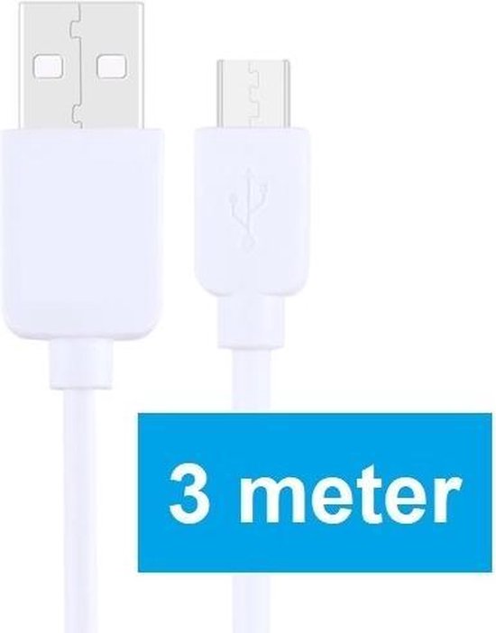 Verplicht Toneelschrijver haalbaar Micro USB Kabel / Datakabel Extra lang 3 meter / MicroUSB kabel / Micro-USB  Kabel /... | bol.com