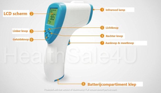 Contactloze Infrarood voorhoofd/oor koortsthermometer - Inclusief Batterijen - LCD-display - blauw - - XS