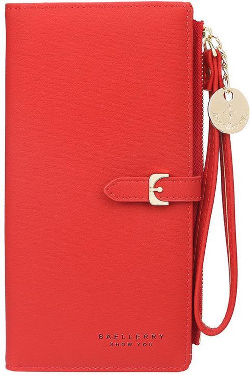 ZILOU® Portemonnee Dames Overslag - 24 Pasjes - Portefeuille met Ritsvak - voor Munt- en Briefgeld - Kunstleer - Rood