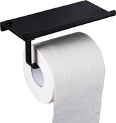 Toiletrolhouder met Telefoonhouder - GSM Houder - Inclusief Bevestigingsmateriaal - WC-Papier Houder met Plankje - Zwart - Roestvrij Staal