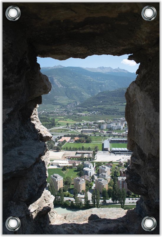 Tuinposter –Uitzicht vanuit Rots– 100x150cm Foto op Tuinposter (wanddecoratie voor buiten en binnen)
