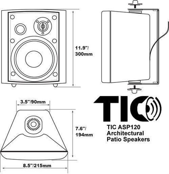TIC ASP120 - 6.5" Weerbestendige luidsprekers voor buiten met 70V schakelaar - Zwart — afbeelding 4