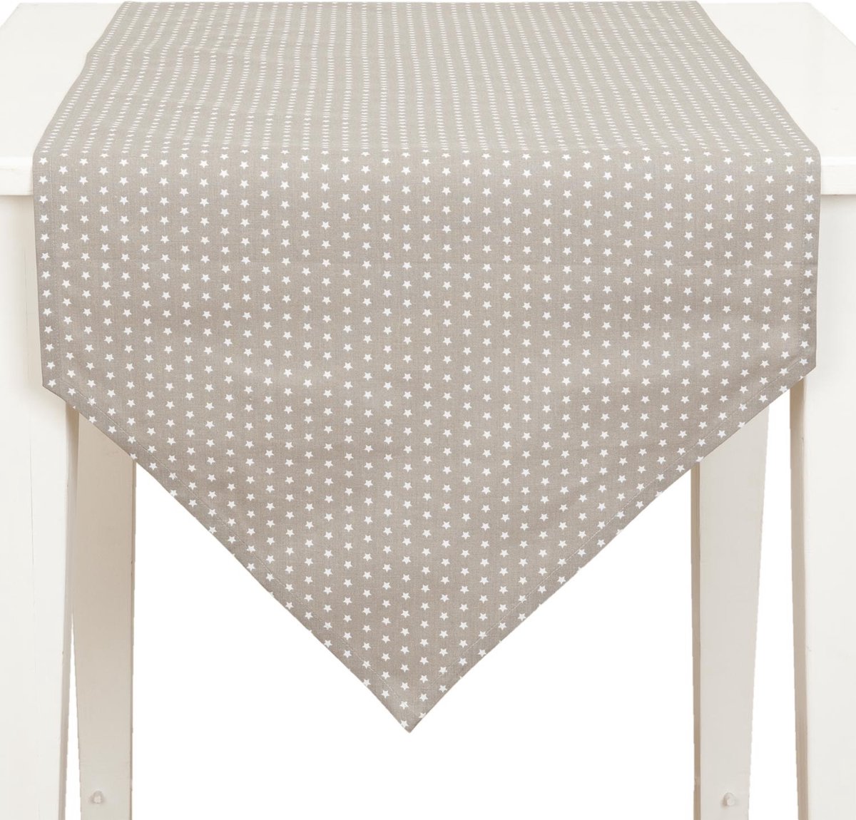 Clayre & Eef Tafelloper 50*160 cm Beige Katoen Ster Tafelkleed Loper Tafeltextiel