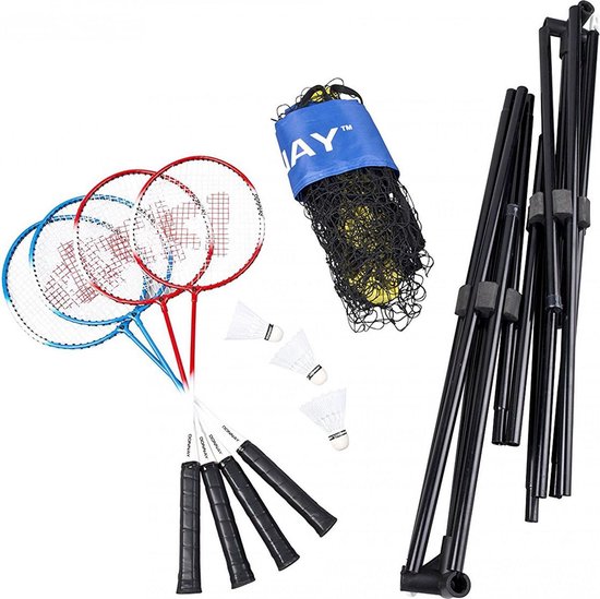 Donnay badmintonset - 9-delig - Inclusief net - 4 rackets - 4 shuttles