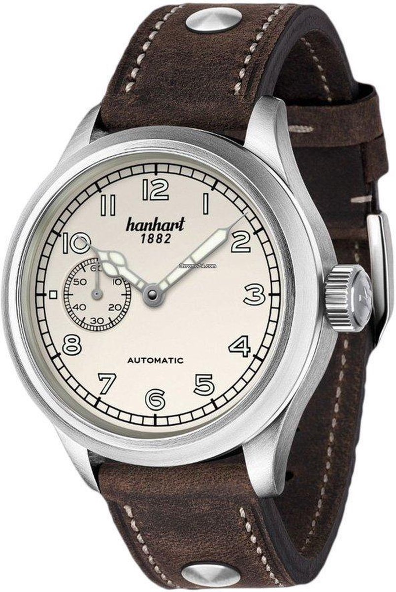 Hanhart Pioneer Preventor9 Horloge Gebroken Wit, donkerbruine band