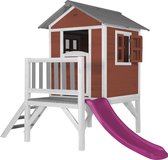 AXI Beach Lodge XL Speelhuis in Rood - Met Verdieping en Paarse Glijbaan - Speelhuisje voor de tuin / buiten - FSC hout - Speeltoestel voor kinderen