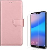 Huawei P20 Lite (2018) Portemonnee hoesje Rose Goud met 2 stuks Glas Screen protector