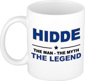 Naam cadeau Hidde - The man, The myth the legend koffie mok / beker 300 ml - naam/namen mokken - Cadeau voor o.a  verjaardag/ vaderdag/ pensioen/ geslaagd/ bedankt