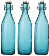 Set van 3x stuks turqouise giara flessen met beugeldop - Woondecoratie giara fles - Turqouise weckflessen
