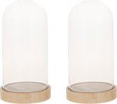 2x Glazen decoratie stolpen op houten plateau 10 x 20 cm - Home Deco stolpen - Woonaccessoires