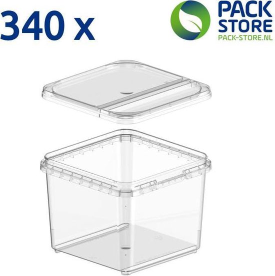 340 x plastic bakjes vierkant met klapdeksel - 360ml - transparant,  geschikt voor... | bol.com