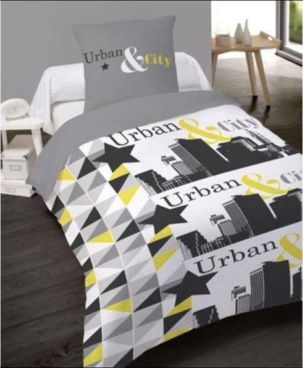 1-Persoonsdekbedovertrek katoen City 140x200 met 1 kussensloop 65x65 cm