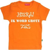 Drukkies T shirt korte mouw Drukkies T shirt korte mouw oranje met tekst hoera ik word grote zus Baby T-shirt Meisjes T-shirt Maat 74/80