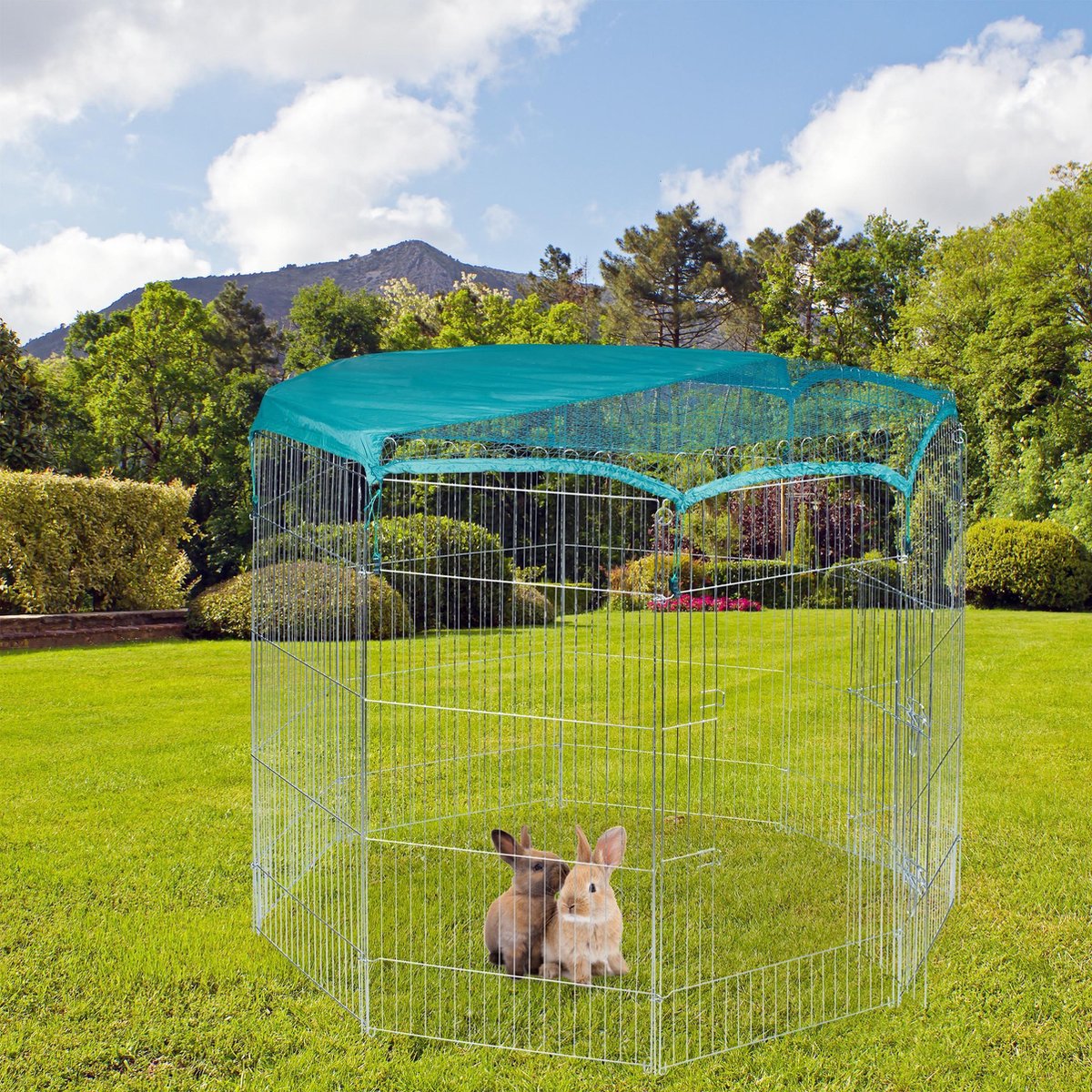 konijnenren - met afdeknet - voor knaagdieren - caviaren - staal - 122,5 x 160 x 160 cm - zilver thumbnail 4