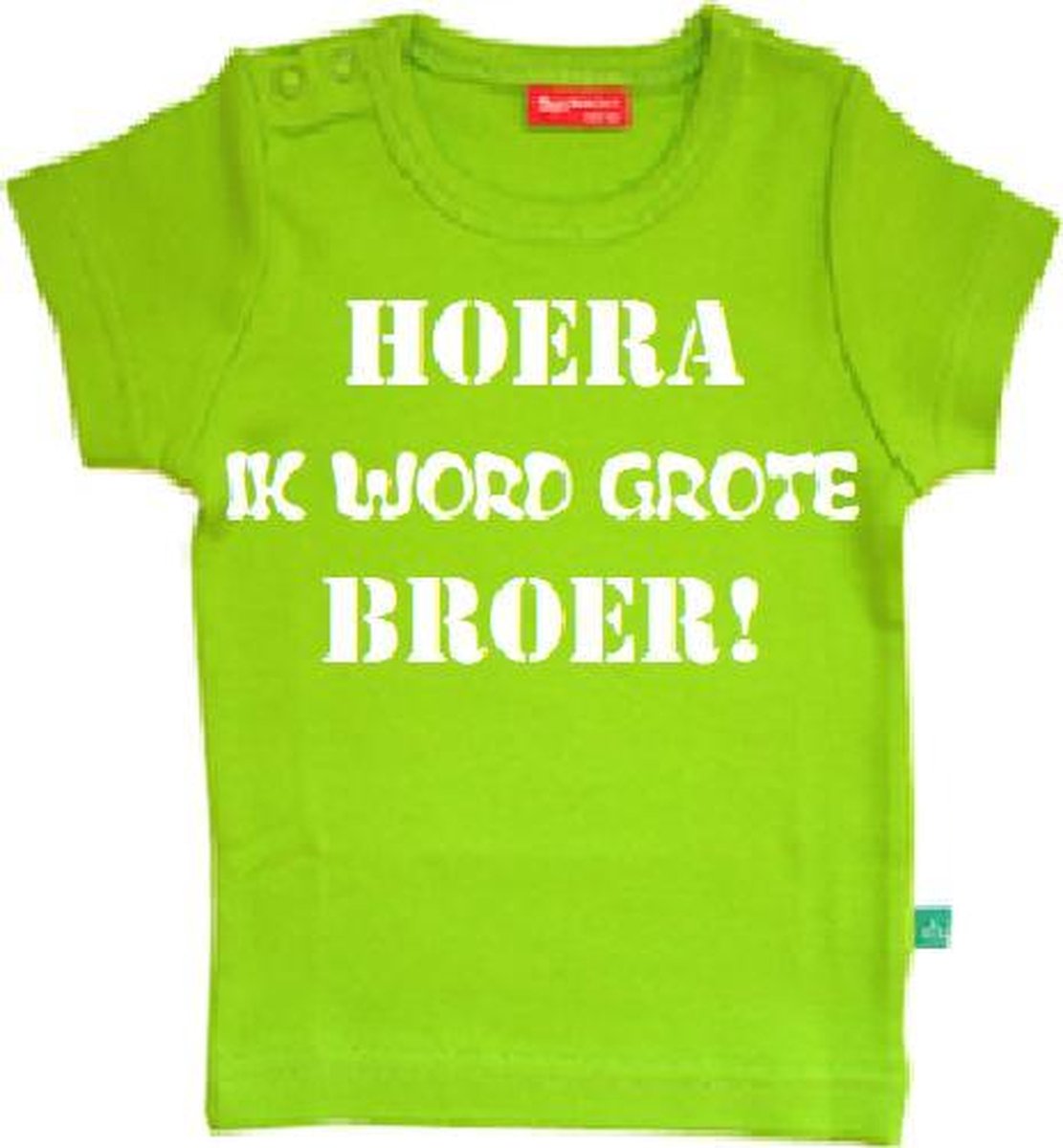 Drukkies T-shirt korte mouw T-shirt korte mouw | Hoera ik word grote broer! | lime groen | Jongens T-shirt Maat 74/80